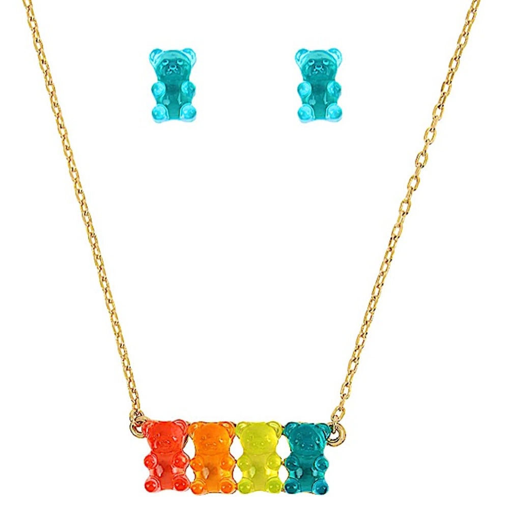 NIB Betsey Johnson Gummy Bear Pendant & Stud Earrings Set